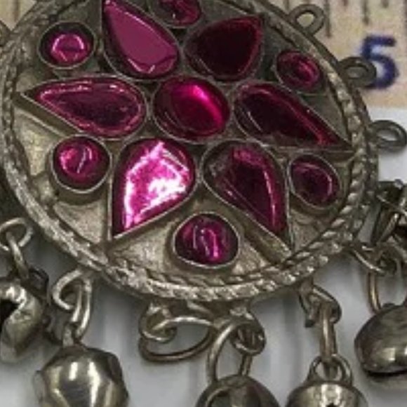 Afghan Kuchi Silver Jhumka Earrings with Purple Glass - Picture 4 of 6